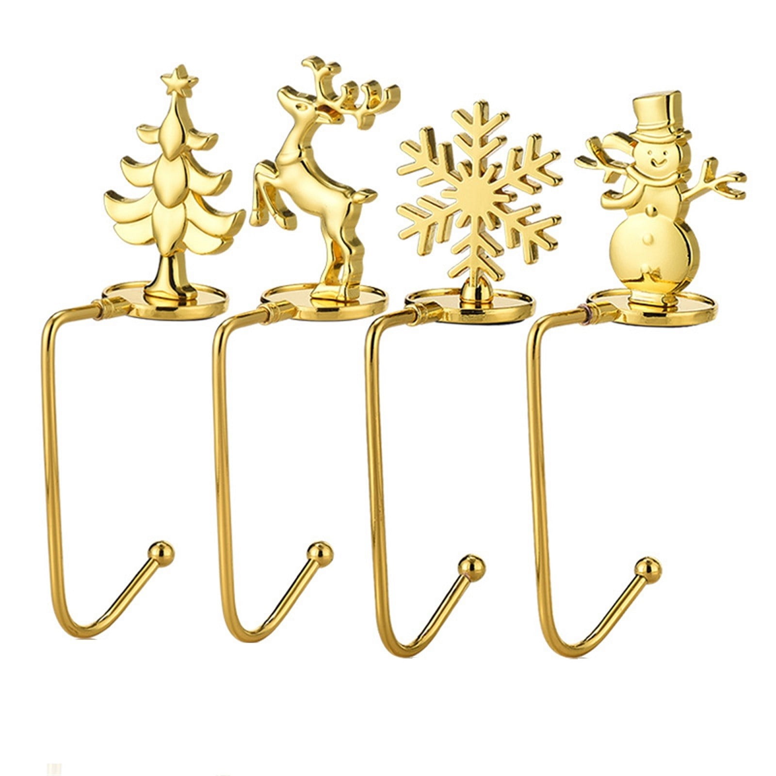 Gold Christmas Tree Deer Snowflake Snowman Stocking Holders Set