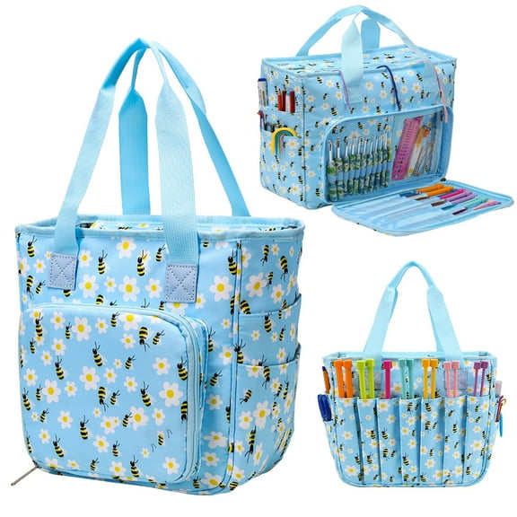 Knitting Tote Bag Organizer Crochet Organizer Bag 4 Hole Zipper Closure Large Capacity Yarn Storage Tote Knitting Crochet Tote Clearance on Sale Yarn Storage Bag, Equipment Package Plertrvy