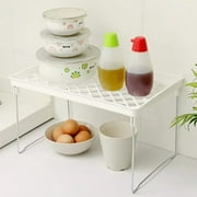 Plertrvy Clearance Foldable Kitchen Storage Rack, Storage Rack White Wire Stacking Cabinet Shelf Stackable Foldable Stand Rack Desk Countertops Storage Holder Shelf Saving Shelf