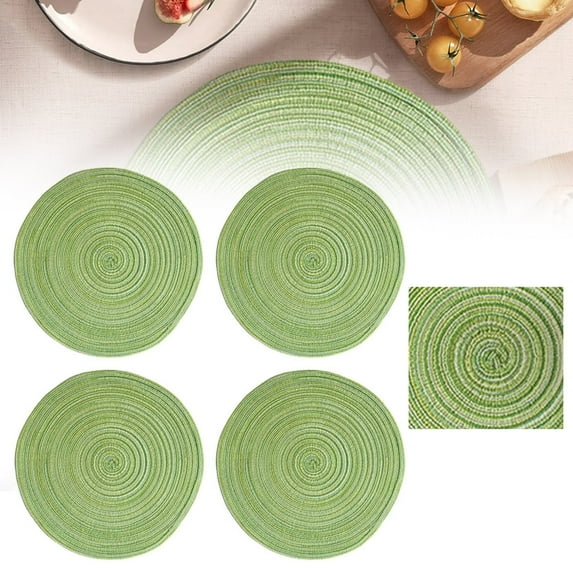 Plertrvy Clearance Green Placemat 4Pcs, Round Placemats Set Of 4 Round Table Placemats Braided Cotton Place Mats 15 inch for Kitchen Dining Table Holiday Party, (4X Placemats)