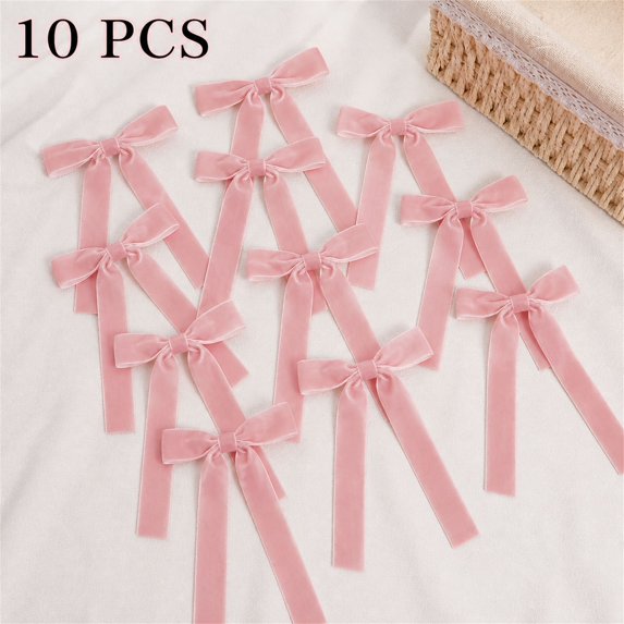 Xmas clearance Plertrvy Pink Long Tail Velvet Bows for Christmas Tree, Soft Ribbon Ornaments for Wreath, Garland, Wedding, Gift Wrapping and Holiday Decorations (10pc)