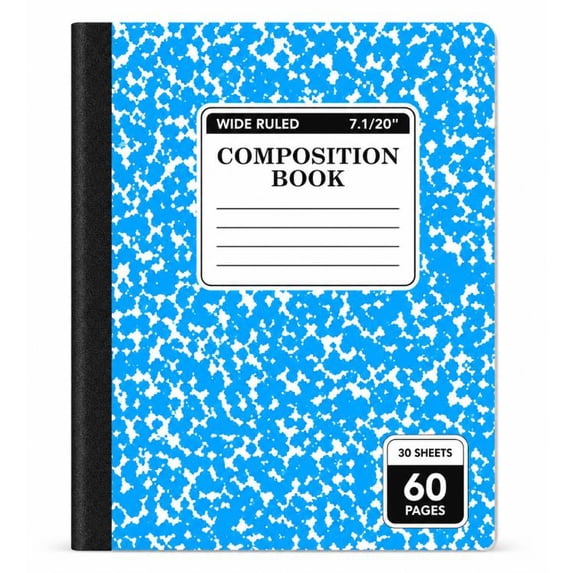 Plertrvy Composition Notebook, Wide Ruled Composition Book, Marble Composition Notebooks for Note Taking, 30 Sheets/60 Pages, Hard Cover, Sewn Binding, Classroom Must Haves #002