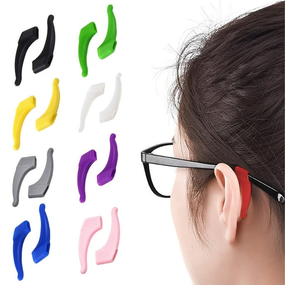Plertrvy Glasses Holder Black Clearance Fixing Clip, 2X Anti-Slip Covers, Cozy Home Non Slip Glasses Grips Eyeglass Retainer Anti Slip Ear Grips Hook Silicone Eyeglasses Ear