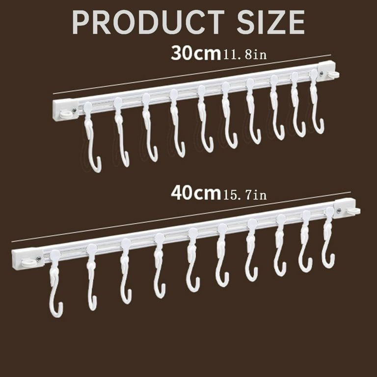 Plertrvy Multifunctional Slide Rail Hook Key Hook Track Wall Mounted Kitchen Utensil Rack with 10 Hooks Hanging Pot Rack Hanger Adhesive Coat Hook