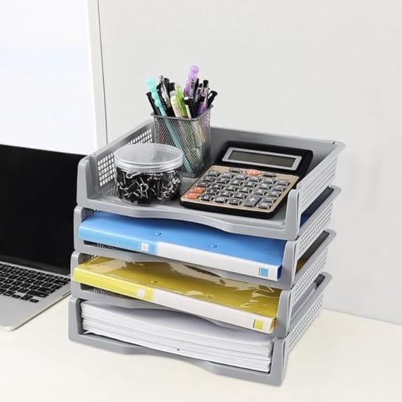 Pvc Stationery Rack Plertrvy Stackable File Storage Rack Vertical Gray Clearance Office ...