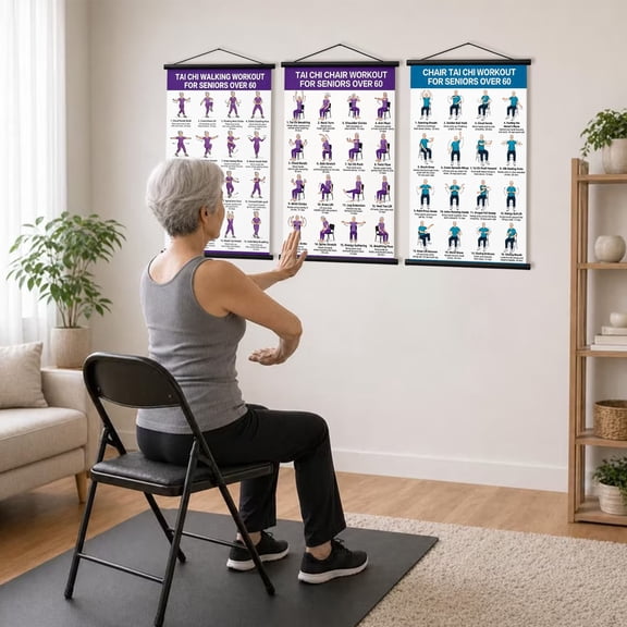 Plertrvy Tai Chi Walking Workout Walking Workout Poster A, 60x40cm Exercise Wall Chart, Step Fitness Guide, Home Gym Instructional Wall Decor (Purple A)