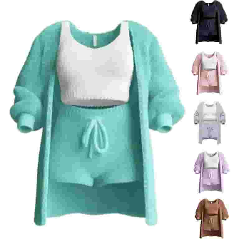 注目のブランド Womens Pleshycozy Pajama 3/4Piece Set, Knit Cozy Pleshy Set, 服&ファッション小物