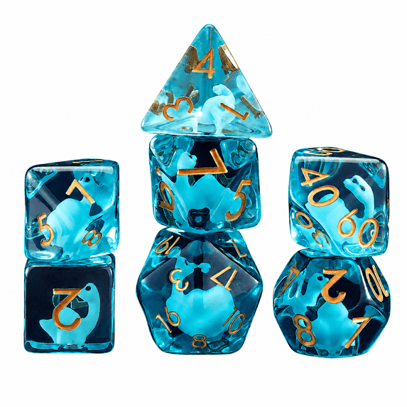 Plesiosaur Polyhedral Dice Set – Transparent Resin 7-Piece DND RPG Dice for Tabletop Games & Collectible Display
