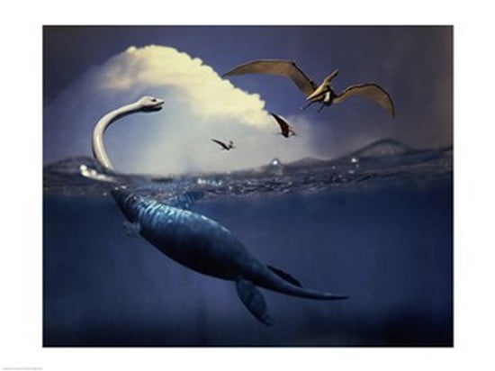 Plesiosaurus and Flying Pteranodons Canvas Art - (24 x 18)