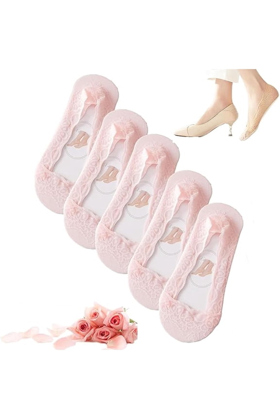Pleteffect Socks, Lace No Show Liner Socks for Women, 5 Pairs Casual Lace Low Cut Liner Boat Non-Slip S-ocks(5* Pink)