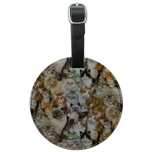 Plethora of Cats and Kittens Pattern Round Leather Luggage Card Suitcase Carry-On ID Tag