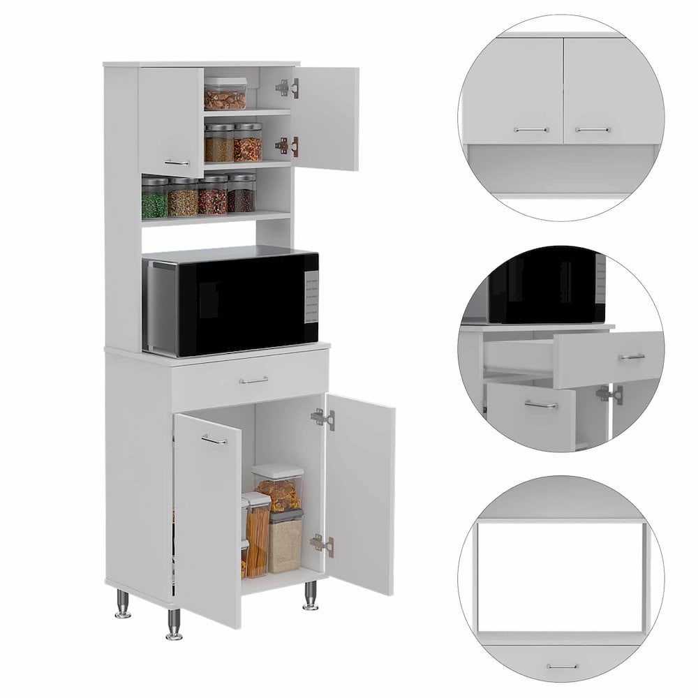 White Wengue 1-Drawer 1-Shelf Pantry with Adjustable Metal Legs