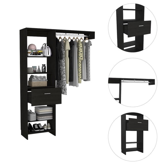 Plethoria Home 1-Drawer 4-Shelf Closet System Black Wengue