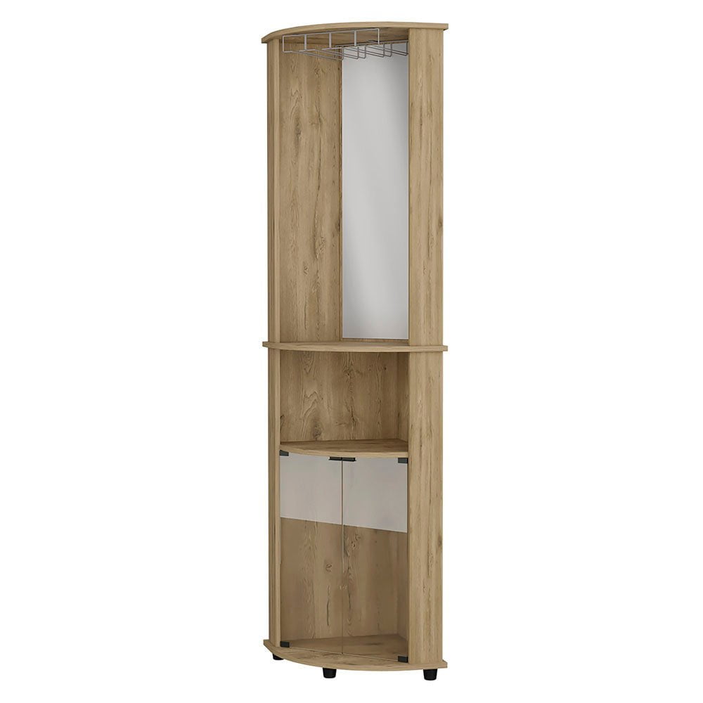 Macadamia Wood Corner Bar Cabinet with Glass Rack