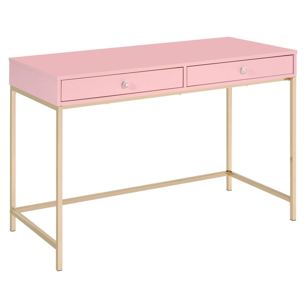Pink and Gold Wood Writing Desk with Hutch and USB Port