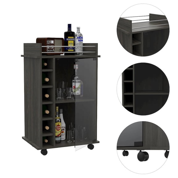 Plethoria Home 6-Bottle 3-Shelf Bar Cart Carbon Espresso