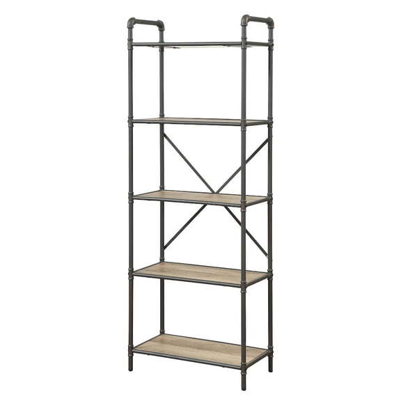 Plethoria Home Antique Oak and Sandy Grey 5-tier Bookcase