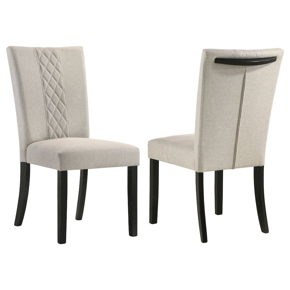 Beige Upholstered Side Chair with Black Legs