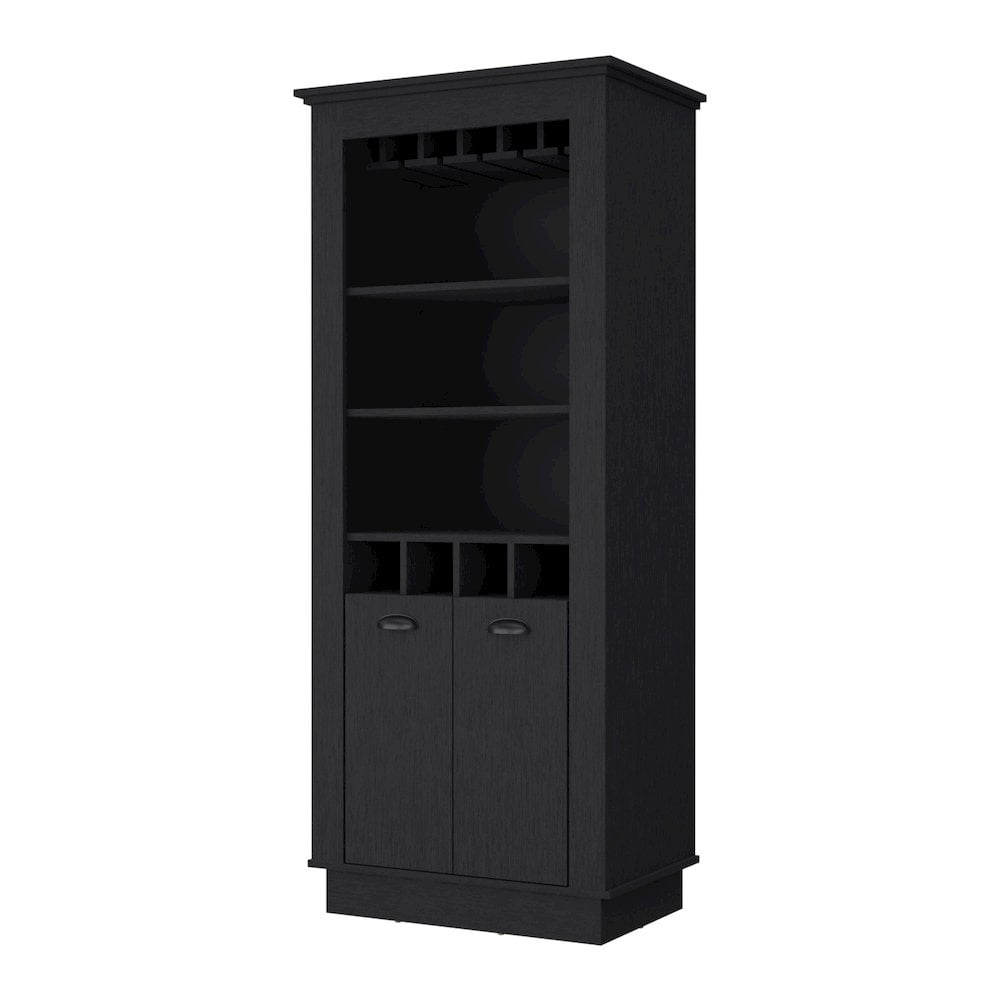 Provo Black Rectangular Modern Bar Cabinet with Shelves and Doors