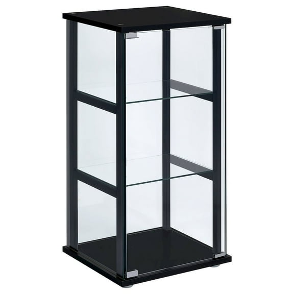 Plethoria Home Black Glass 3-shelf Curio Cabinet