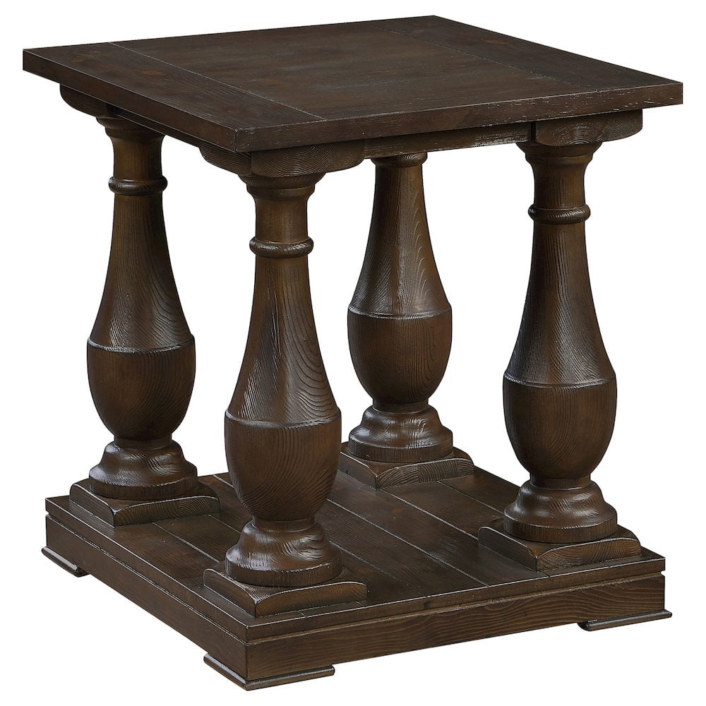 Walden Transitional Square Coffee Brown Wood End Table with Shelf