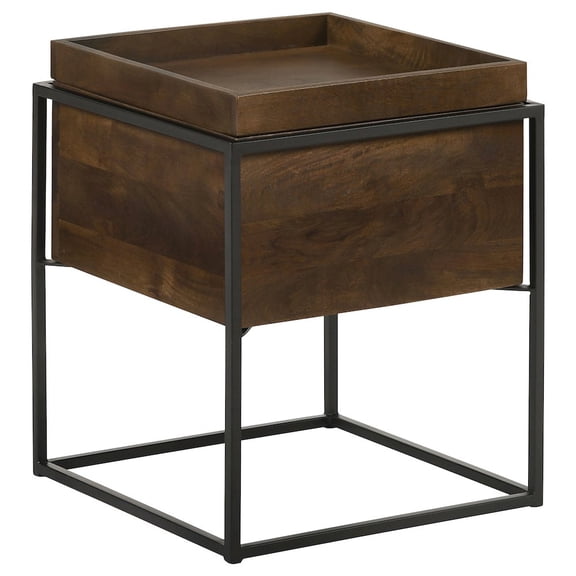 Plethoria Home Dark Brown and Gunmetal Accent Table with Top Tray