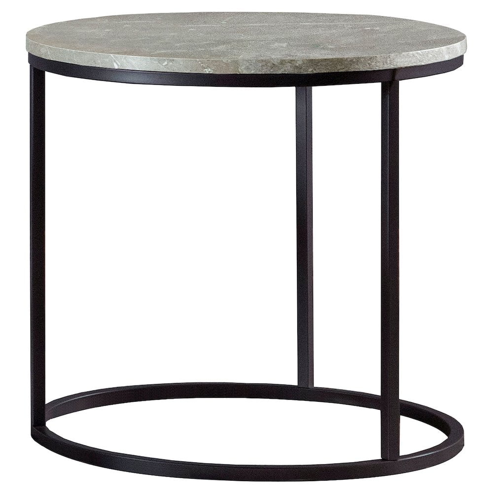 Contemporary Lainey 23" Round End Table with Faux Marble Top in Gray/Gunmetal
