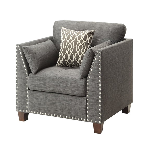 Plethoria Home Light Charcoal Flared Arms Chair with Accent Pillows
