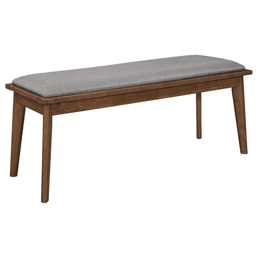 Retro-Inspired Gray Upholstered Dining Bench with Natural Walnut Legs