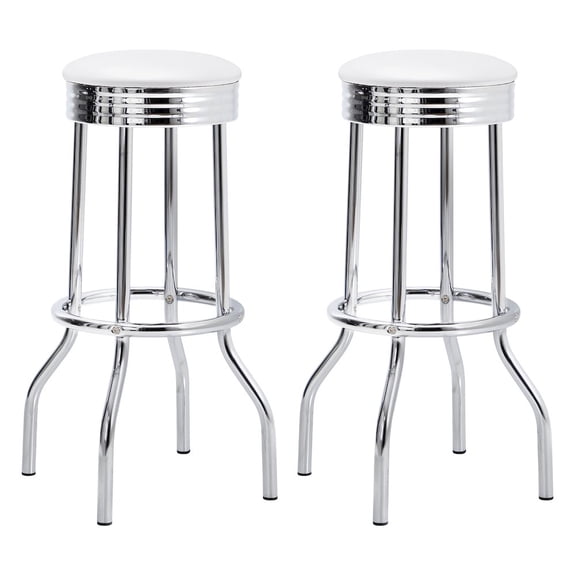 Plethoria Home Midge White Upholstered Metal Swivel Bar Stool (Set of 2)