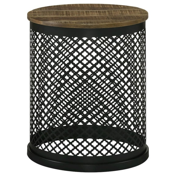 Plethoria Home Natural and Black Drum Base Accent Table