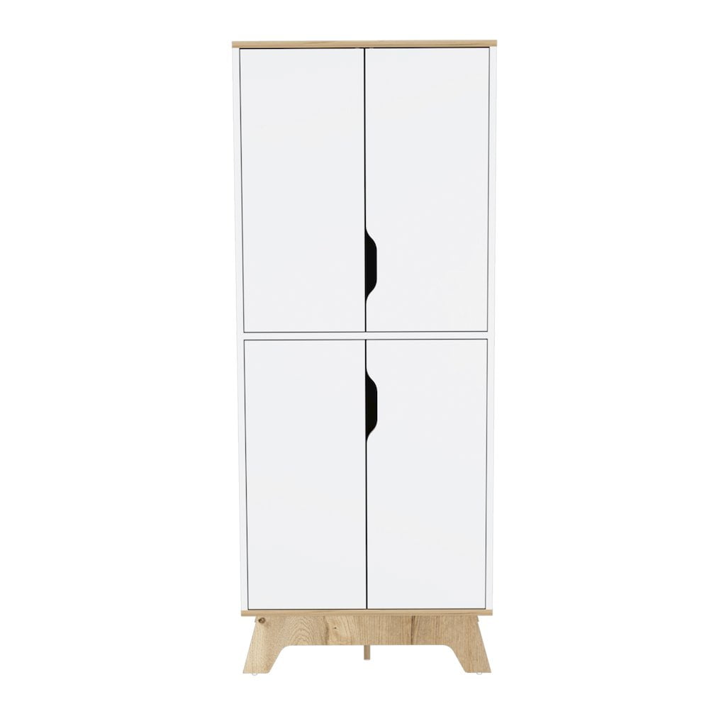 Light Oak and White Tall Kitchen Pantry with Four Shelves