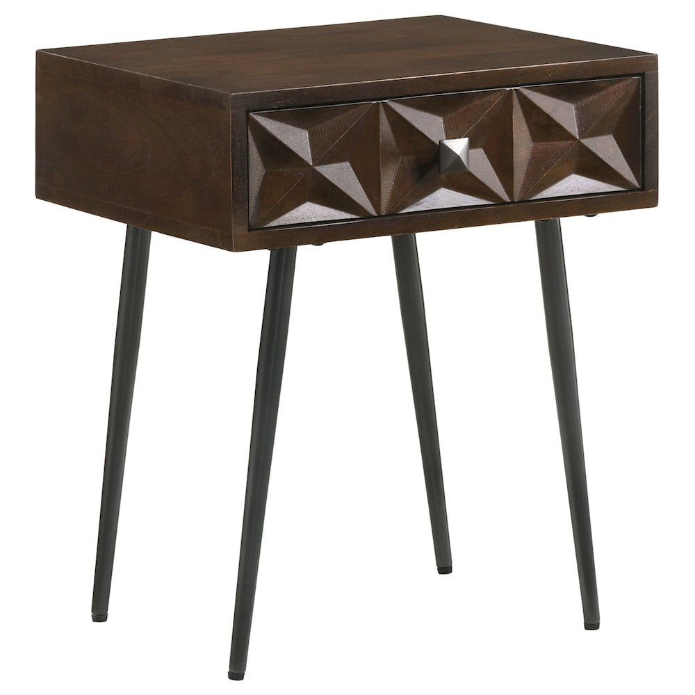 Ezra Dark Coffee Brown Mango Wood Accent Table with Storage Drawer