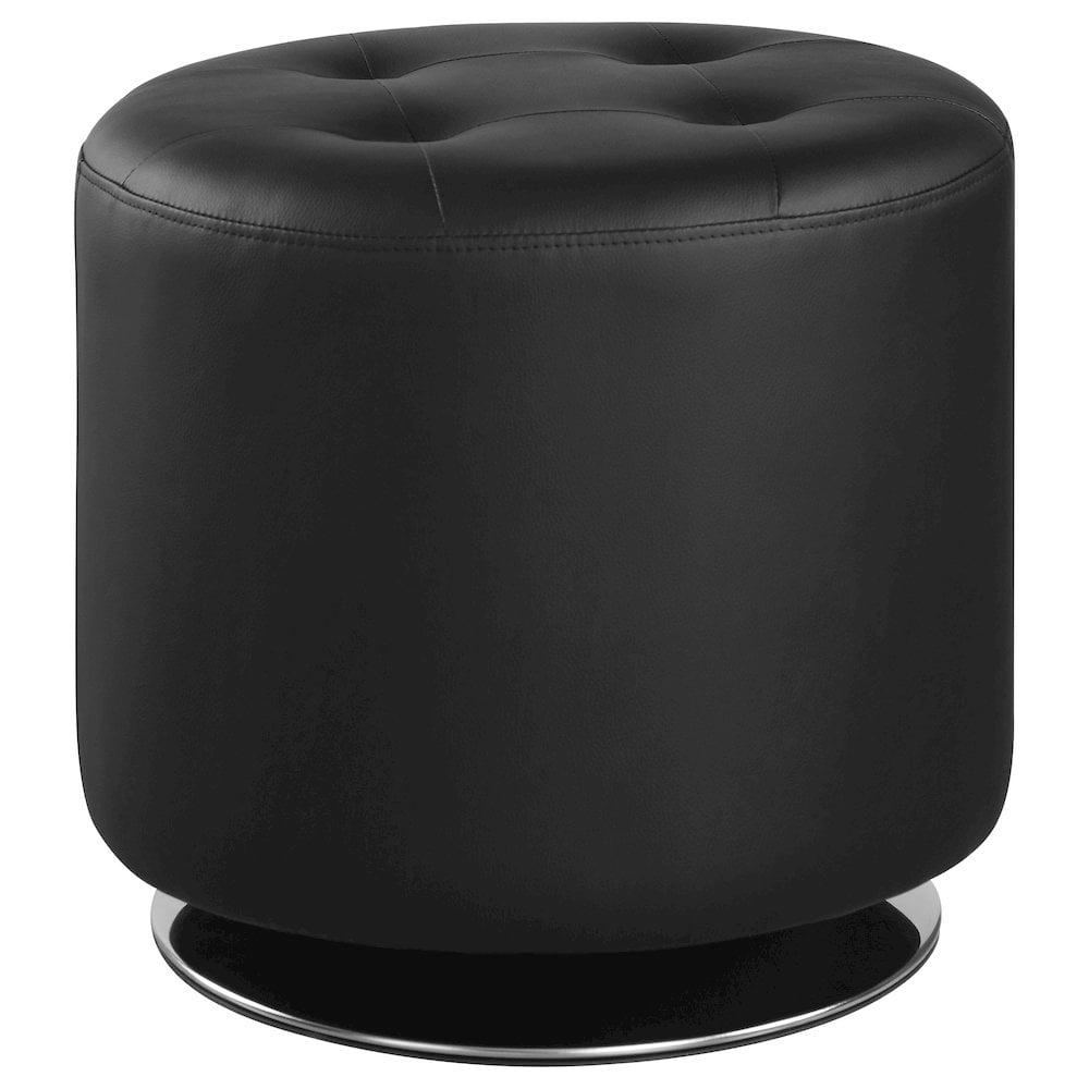 Black Faux Leather Round Swivel Ottoman with Chrome Base