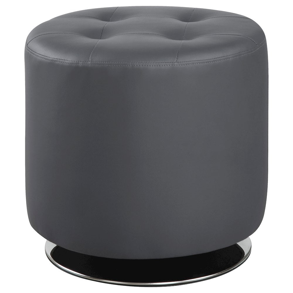Gray Tufted Round Faux Leather Swivel Ottoman