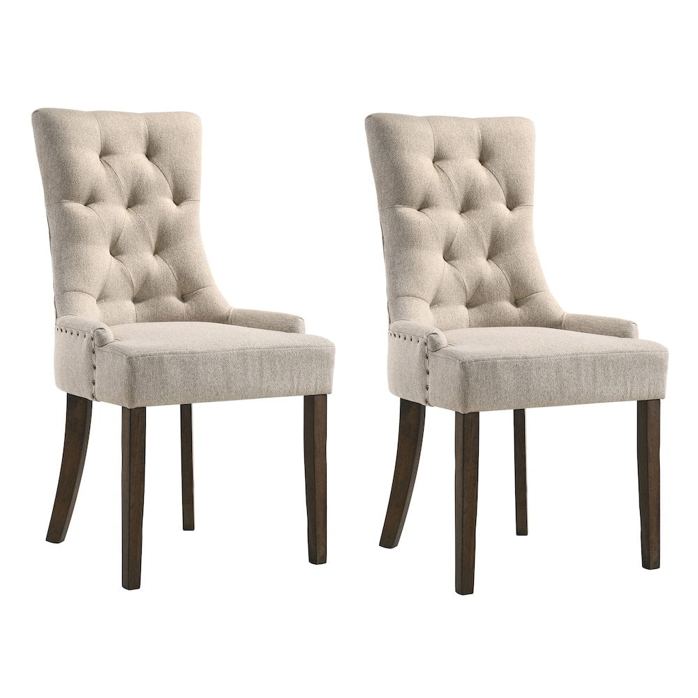 Beige Velvet Tufted Parsons Side Chair with Dark Brown Wood Legs
