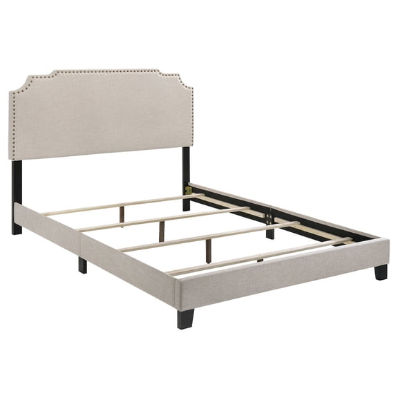 Plethoria Home Upholstered Panel Bed with Nailhead Trim