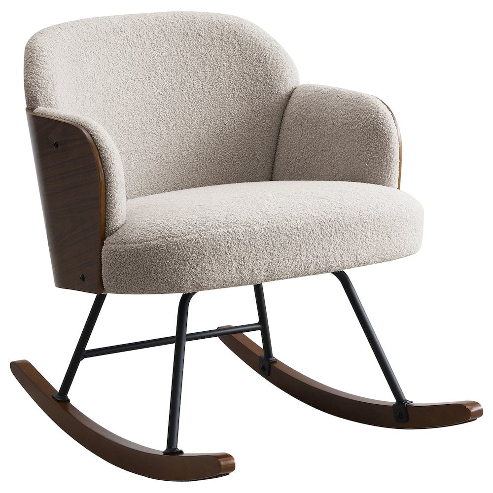 Plethoria Home Valera Beige Boucle Upholstered Mid Back Rocking Chair