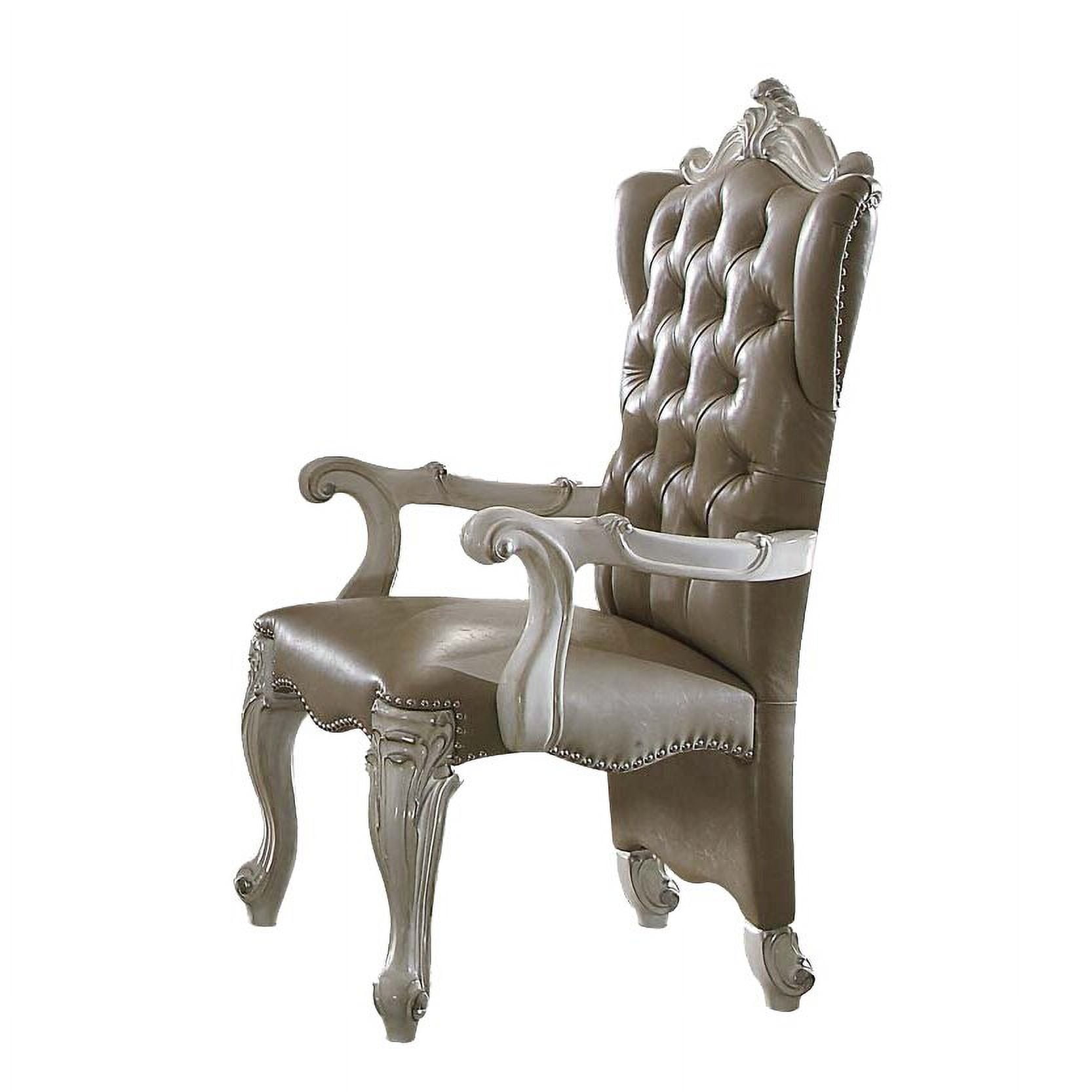 Bone White Faux Leather Traditional Arm Chair with Tufted Back