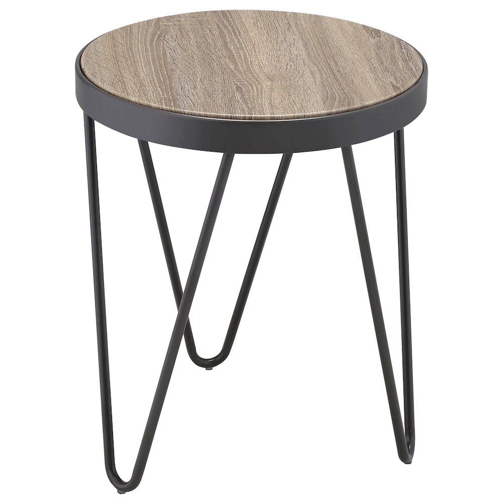 Bage Round Weathered Gray Oak and Metal End Table