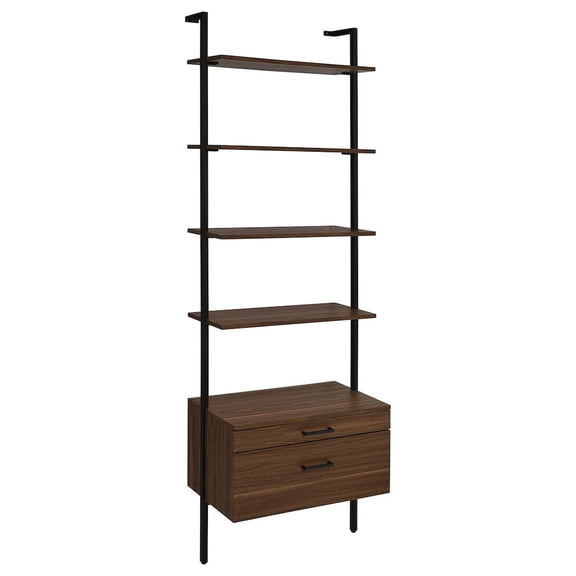 Plethoria Home Wendell Walnut 4-shelf Storage Wall Bookshelf