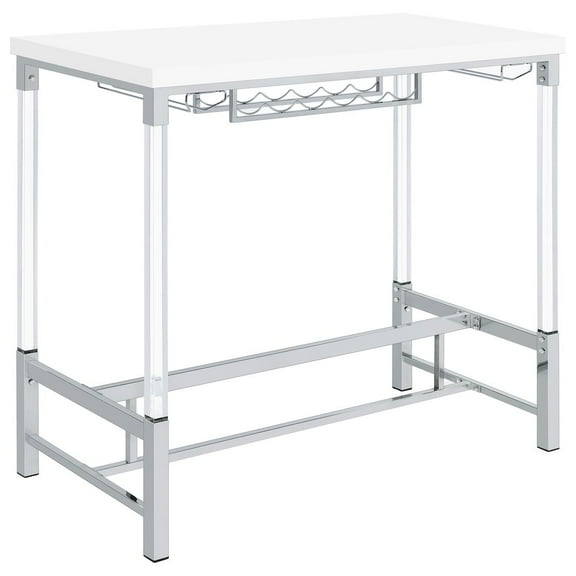 Plethoria Home White High Gloss Pub Height Bar Table with Acrylic Legs