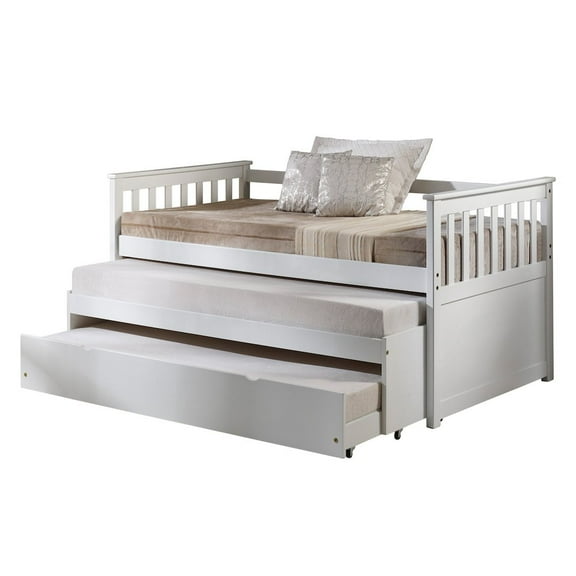 Plethoria Home White Slatted Back Twin Daybed with Pull-out Bed