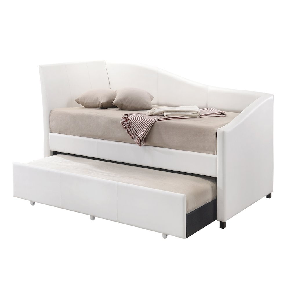 Jedda White Faux Leather Twin Daybed with Trundle