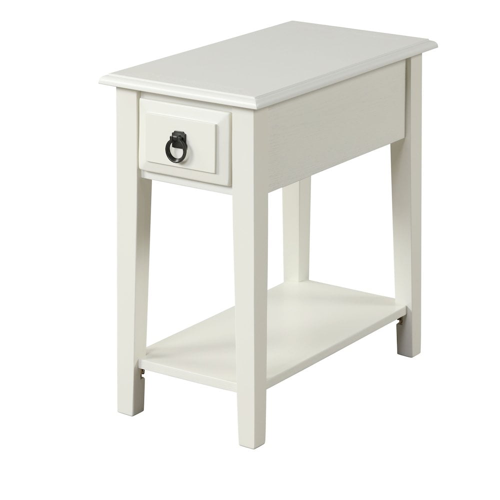 Jeana White Wood Rectangular Side Table with Storage