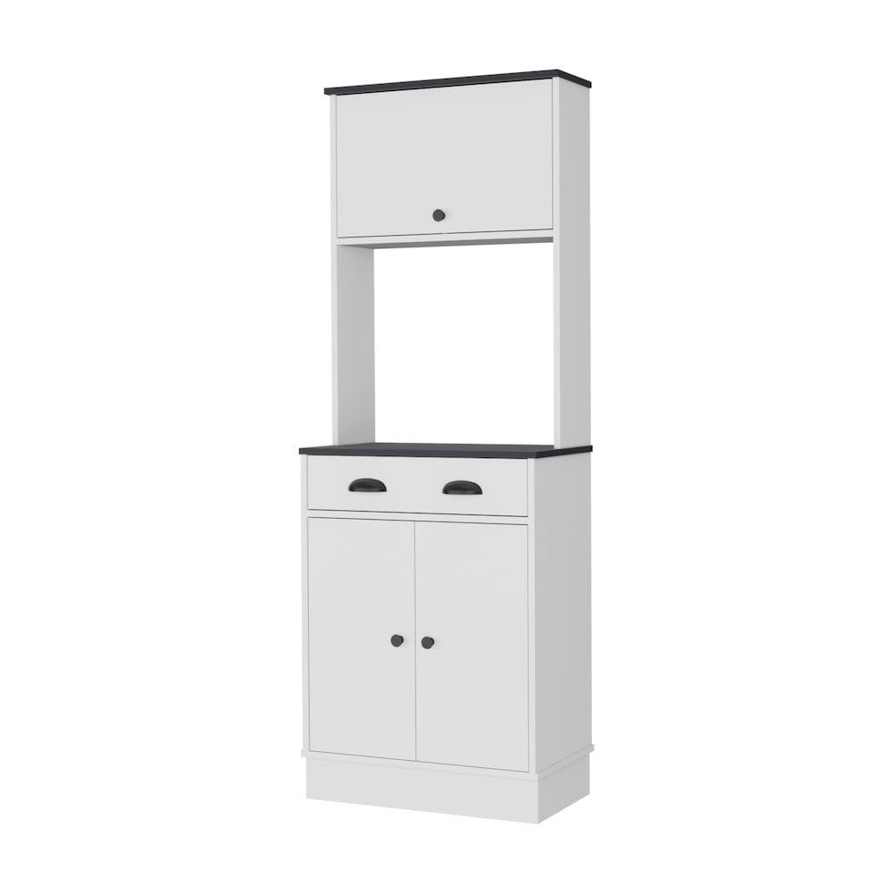 White and Black Tall Modern Kitchen Pantry with Storage Cabinets