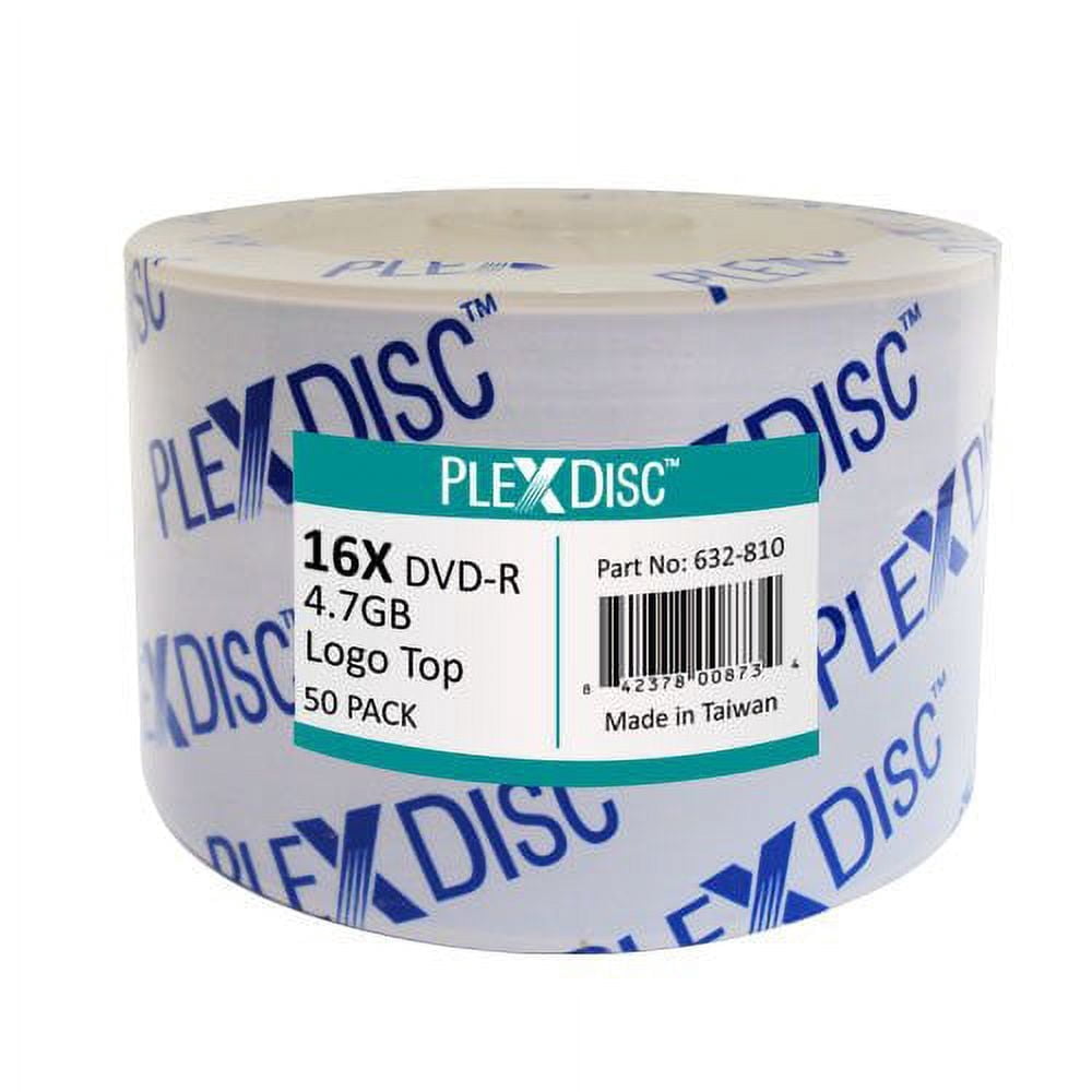 PlexDisc DVD-R 16X 4.7GB Logo Top Recordable Blank Discs 50-Pack Spindle – Write Once Optical Media