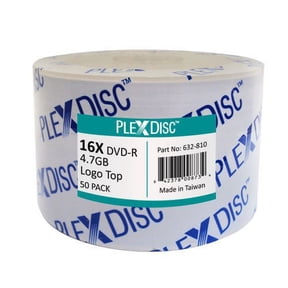 PlexDisc DVD-R 16X 4.7GB Logo Top Recordable Blank Discs 50-Pack Spindle Write Once Optical Media