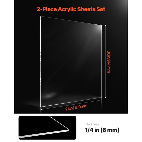 Plexiglass Acrylic Sheet, 2-Pack Plastic Sheets, 24 x 36 Inch 1/4 Inch Thick Clear Plastic Cast Transparent Glass for Crafting Projects, Replacement Picture Frame Glass, DIY Display, Easy to Cut