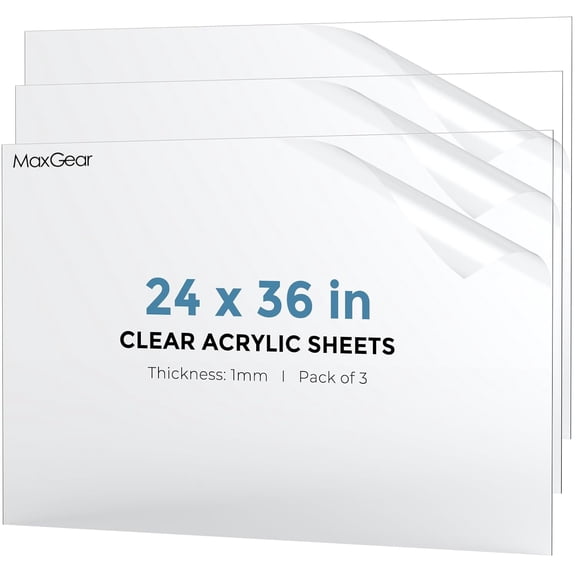 Plexiglass Sheets, 24x36 Inches 3 Pack, 1mm (0.04") Thick Clear Transparent Acrylic Panels for Picture Frame Glass Replacement, DIY Craft Projects & Signs, Easy to Cut & Shatterproof$$Building Supply